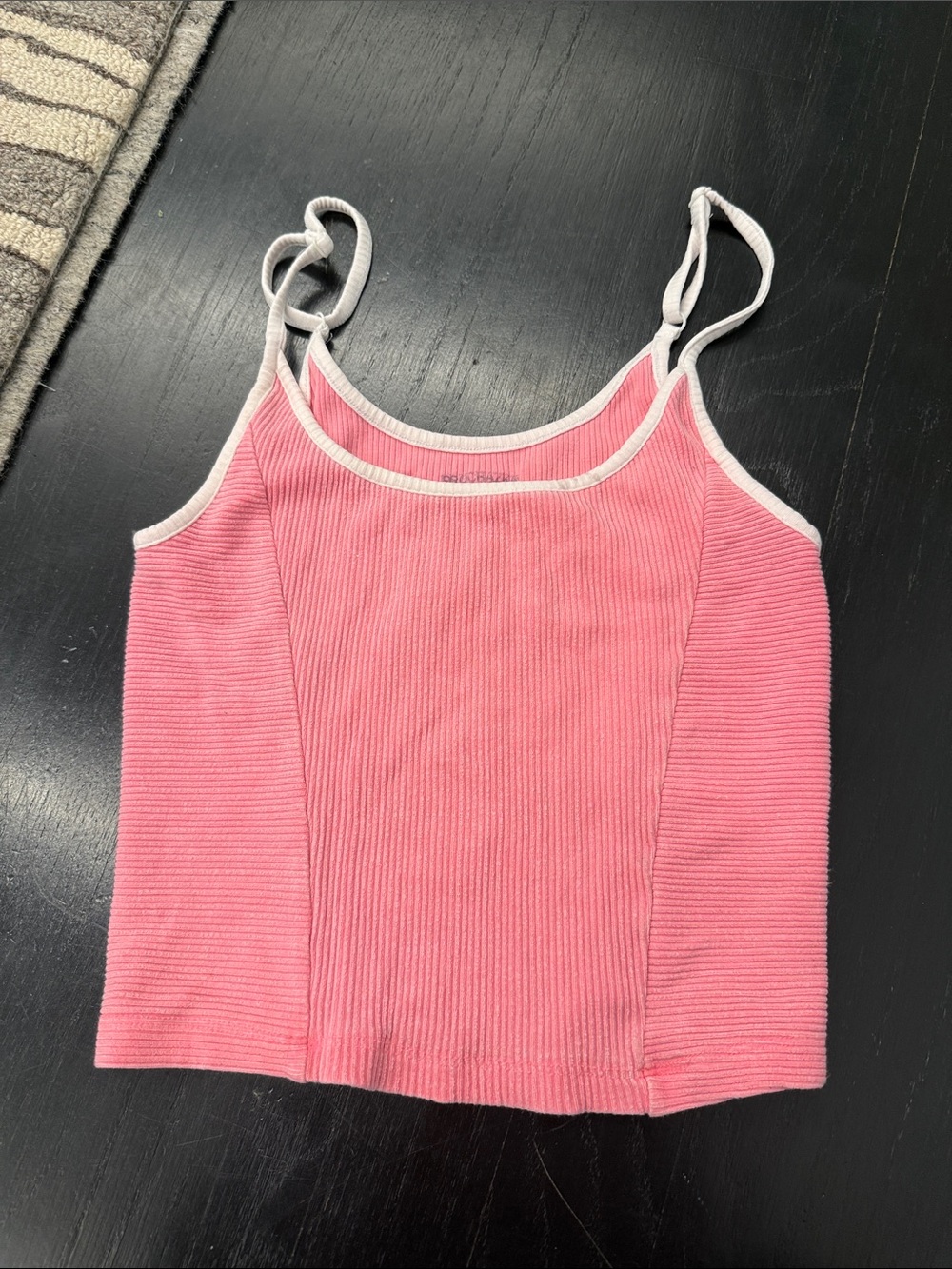 Katie J NYC Pink Ribbed corest style Cami with White Trim